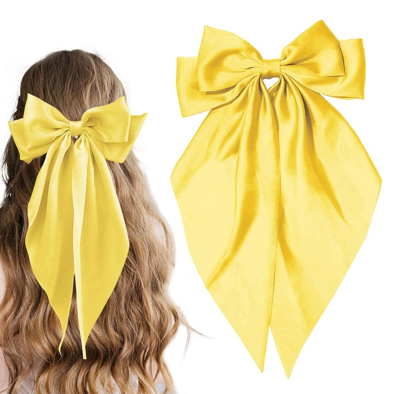 illpta Large Satin Bow Barrettes Clips in Yellow - Hair Accessories for Women - Image 1